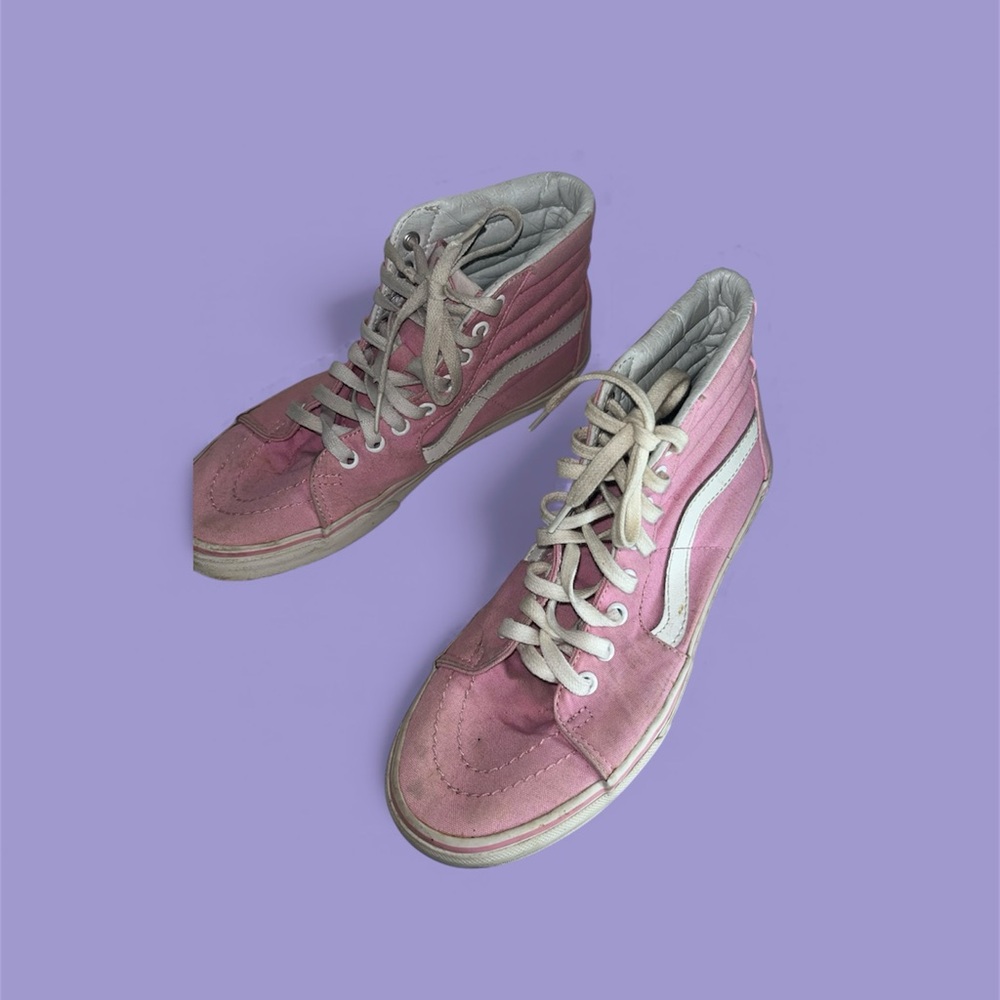 Vans Women's Pink and White High-Top Sneakers